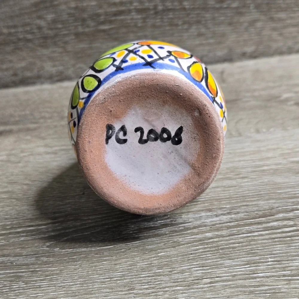 Vintage Mexico Talavera Floral Ceramic Bud Vase Hand Painted Multicolor Small